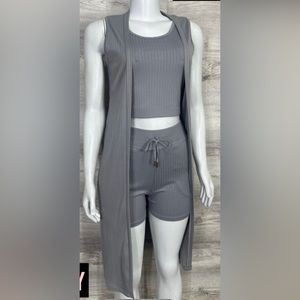 3 pc sleeveless cardigan set
